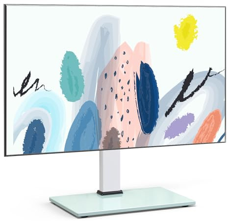 FITUEYES Support TV Universel Blanc Compatible 27-55 Pouces Montage sur Table Fixe 6 Niveaux de Réglage de Hauteur 52,6-63 cm VESA 100x100-400x400 mm Poids Max 40 kg