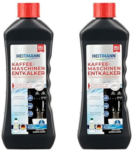 HEITMANN Kaffeemaschinen Entkalker 250 ml - Kalklöser für Kaffeevollautomaten, Siebträger, Kapselmaschinen und Padmaschine - Materialschonend, Geruchsneutral - Zwei Anwendungen (Packung mit 2)