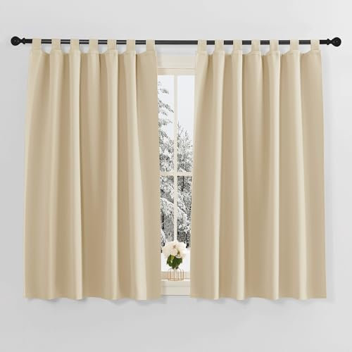 PONY DANCE Kinderzimmer Vorhänge mit Schlaufen Blickdichte Gardinen Küche Thermovorhang Kälteschutz Gardinen Kurz Verdunklungsvorhänge 2 Stücke H 137 x B 140 cm, Biscotti Beige