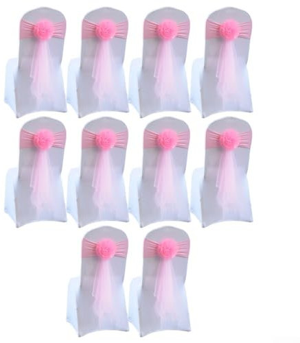 Hasaller 10 fasce elastiche in poliestere per sedie, fiocchi per sedie, fasce elastiche per sedie, larghe 15 cm, per matrimoni, feste, eventi, decorazioni di compleanno (rosa)