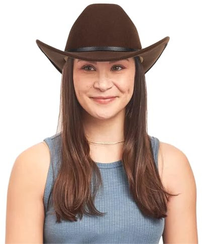 INOGIH Brauner Western-Cowboyhut für Herren und Damen, mit breiter Krempe, Rodeo-Hut, Outdoor-Fedora-Hüte mit Gürtel, braun, M