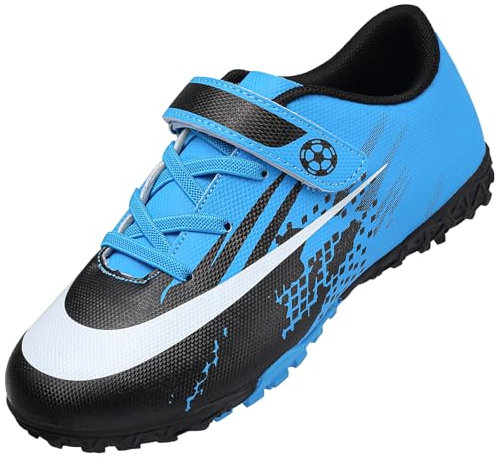 VLOOKST Zapatos de Fútbol Niño Cesped Artificial Zapatillas de Fútbol Zapatillas Deportivas Aire Libre Zapatillas de Futbol Adolescentes Botas de Fútbol Negro Azul 30EU