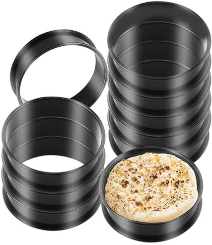 RICHSC-PAN Crumpet Rings, 10PCS Non-Stick English Muffin Rings 4 Inch For Baking, Stainless Steel Double Roll Upgrade Design, More Convenient to Take the Food of The Bakery Ring Mold.