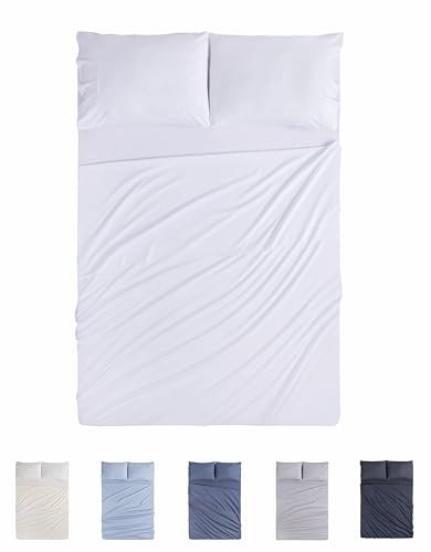 Todocama Juego de Sábanas de 4 Piezas - 4002 - Sábana Bajera Ajustable - Encimera - Dos Fundas de Almohada de 50x80cm (Cama 105x190/200 cm, Blanco)
