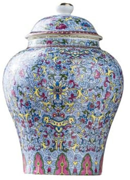 fanquare Bunte Ingwer Behälter mit Deckel Chinesisch Porzellan Tee Kanister Orchidee Blume dekorative Blume Vase, 900ML Keramik Lagerung Jar Tee Kaffee Zucker für Haus Küche 19.5CM