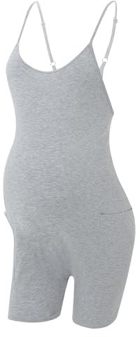 Nyeemya Salopette de maternité pour femmes short sans manches combinaison de grossesse pour femmes enceintes barboteuse décontractée avec poches Gris M