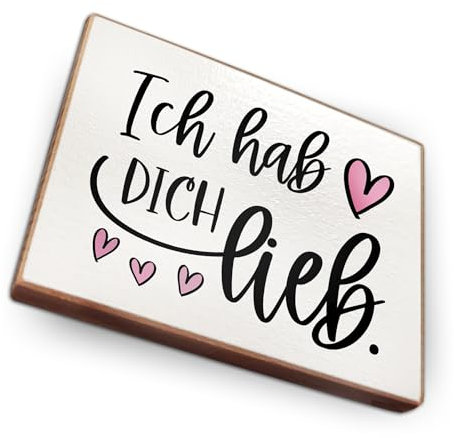 Magnet aus Buchenholz Kühlschrankmagnete mit Sprüchen (Ich hab Dich lieb)