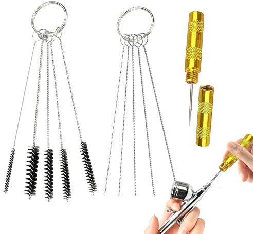 11 Stück Airbrush Reinigungsset mit Bürsten und Nadeln aus Rostfreiem zum Reinigen von Verstopften Airbrush-Düsen airbrush cleaner Zur Reinigung und Reparatur von Airbrush-Pistolen Airbrush Reiniger
