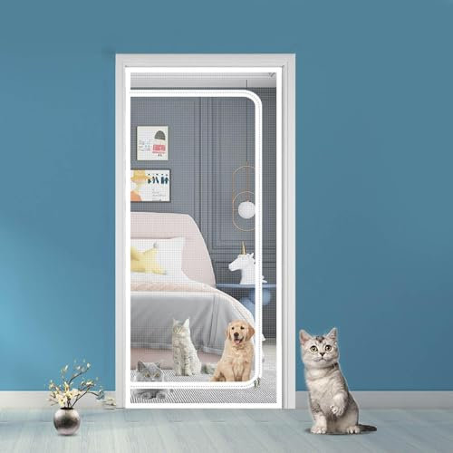 Katzengitter katzennetz für tür,Verdickte Katzenschutzgitter für Wohnzimmer, Schlafzimmer, Küche, Terrasse, Hund Katze Gittertür mit Reißverschluss(Geeignet für Türgröße: 90 cm x 210 cm)