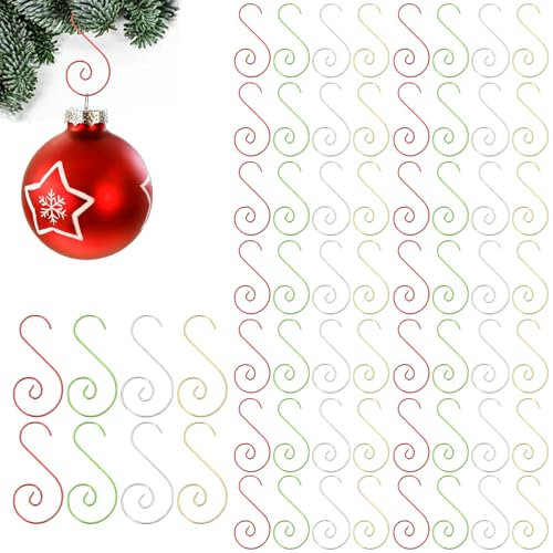 80 pezzi Natale Ornamento Ganci Guaina Albero di Natale Decorazioni A forma di S Palla Appendini In metallo Ganci Natale Oro Argento Rosso Verde per Decorazioni Ornamento Casa Festa 50mm