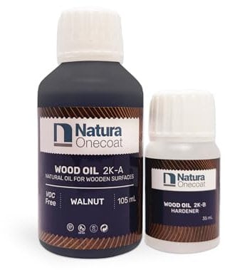 Natura Onecoat 2 Component Wood Stain Oil, 140 mL, Walnut, Easy to Apply, Very Low Odor, Linseed Oil, Interior Furniture & Flooring, Dries Fast, VOC/Solvent Free, Durable Hardwax Oil