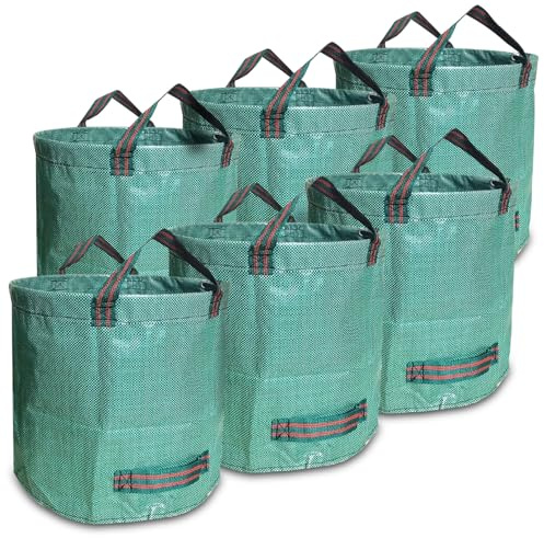 Lot de 6 * 500L Sacs de Jardin, Sacs de déchets jardin résistants Sac à déchets de en PP robuste et Pliable Poubelle pour les, Stable Aux UV(Lot de 6-500 L,Vert)