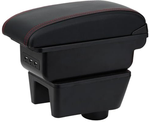BCBSYCJP Boîte D'accoudoir Central Console de Voiture pour Seat Ibiza 6j Ibiza 6L avec Porte-gobelet - Accessoires D'accoudoir Double Couche,B-Red Thread