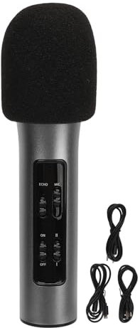 SPYMINNPOO Handheld Microphone, Aluminum Alloy 500mAh Portable Reverb Adjustment Microphone for Karaoke Live Streaming Party Events Services (Black