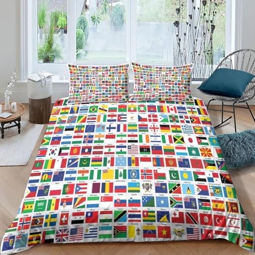 Bedding Sets With 2 Pillowcases 3D National Flags Single Duvet Covers Breathable And Soft Skin-Friendly Boys And Girls Kids Bedding Sets Gifts, 135X200 Cm -Hypoallergenic-12126485937