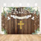 APROPHIC Gott Segne Taufe Hintergrund Erste Kommunion Banner Fotohintergrund Neugeborene Taufe Zeremonie Babyparty Banner Land Holz Weiß Blume Band Fotografie Hintergrund 210 x 150 cm