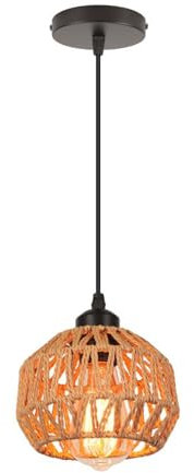 TOKTOP Suspension Luminaire Rotin Lustre Vintage Rotin Cage Abat-jour Lampe Suspendue E27 Boheme Décoration Éclairage Plafonnier pour Chambre Salon Cuisine