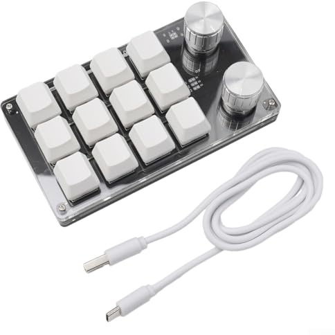 EasyByMall for MINI Macro Programmable Keyboard, Programmable Multifunctional Mechanical Keyboard 12 Keys And 2 Buttons Keyboard, 5.2 X 3 X 1.5 In(white)