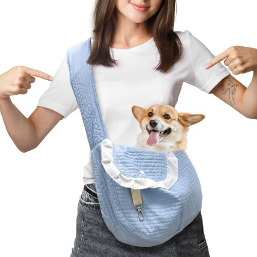 Borsa per Cani Piccola Taglia, Peso Massimo 10 Kg, Borsa Cane con Design a Bottoni e Gancio per Il Guinzaglio, Marsupio per Cani con Borsa per la Conservazione, Blu Cielo Marsupio Cane, 1 Pz.