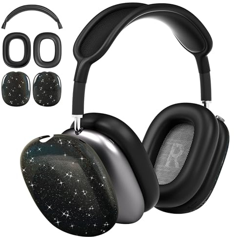 Case Cover for AirPods Max Headphones,AHBTEYM TPU Ear Cups Case/Ear Pads/Headband Silicone Cover Compatible with Apple AirPod Max Accessories Protector (Black Glitter Starry)
