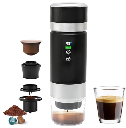 Ruiqas Machine à Café avec Chauffage Électrique USB-C,Espresso Portable Autochauffant, 20 Bar Petite Machine de Café de Voyage, Compatible avec NS, DG Pods
