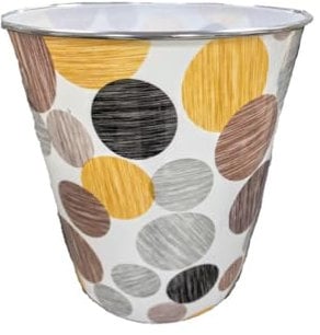 Homeshopa Plastic Waste Paper Basket Bin, Floral Retro Round Trash Can, Lightweight Recycling Rubbish Bin for Kitchen, Bedroom, Bathroom, Open-Top Garbage Dustbin, 7.7 Litre (Big Polka Circles)