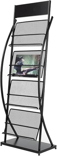 Eisen Zeitungsständer Für Das Wohnzimmer, Schwarzer 4-stufiger Zeitschriftenhalter Für Ausstellung, Home Office Ordnerhalter/Papierhalter/Zeitungsständer, Black