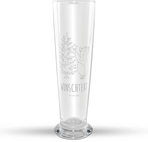 Mr. & Mrs. Panda Weizen Bierglas Pinguin Weihnachtsbaum - Personalisierte Geschenke, Winter, Weizenbierglas, Wunschtext, Personalisierbar, Weihnachten, Selbst Gestalten, Weizenglas