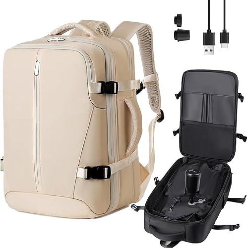 TUCVZVO Vakuum Rucksack Handgepäck Airbag Rucksack mit Vakuumpumpe – Wasserabweisender Erweiterbarer Großvolumen Anti Diebstahl Airbag Vacuum Backpack für Reisen (Lvory)