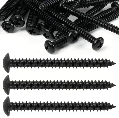 20 tornillos autorroscantes M5 x 60 mm para madera de acero al carbono con cabeza redonda, chapados en zinc negro, ideales para proyectos de muebles y bricolaje