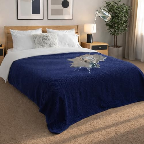 Dreamzie - wasserdichte Decke - Hundedecke Sofa, Bett, Auto, Outdoor 152x203cm - Reversible und Maschinenwaschbar Liebesdecke aus Sherpa Fleece - Marineblau