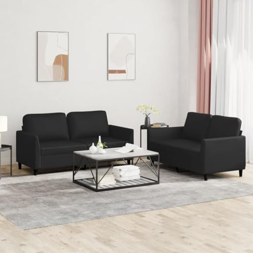 Frdhee Ecksofa Mit Schlaffunktion Sofagarnitur,2 TLG. Sofagarnitur mit Kissen Schwarz Kunstleder,Für Wohnzimmer Und Schlafzimmer,Vielseitig Einsetzbar