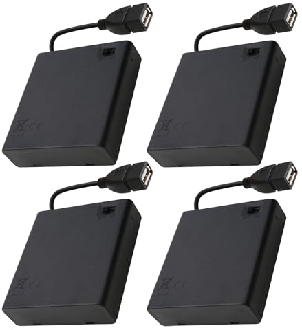 4 Pcs 4 AA Battery Holder USB Switch 4 x 1.5V 6V Battery Case Box with USB Female Socket and ON/OFF Switch Wire for RC cars DIY Electronics LED light Toys USB-Powered Projects (Black)
