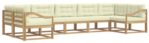 vidaXL Outdoor-Sofagarnitur mit Kissen 7 pcs Weiß und Creme, Modernes Ecksofa-Set, stylische Gartenlounge, Möbel für Terrasse, wetterfest am Pool