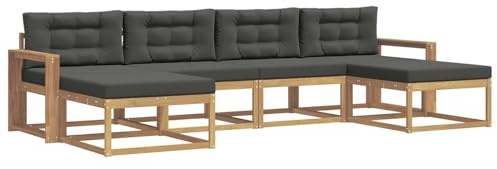 vidaXL Outdoor-Sofagarnitur mit Kissen 6 pcs Weiß und Anthrazit, Moderne Akazien-Gartenmöbel, wetterfester Sofa-Set, stylische Sitzgelegenheit für Terrasse und Pool