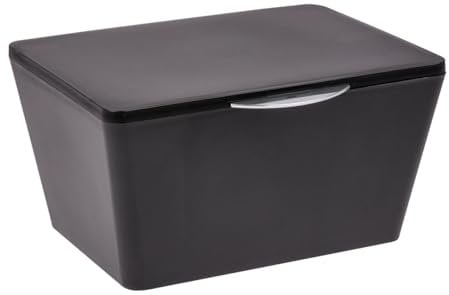 WENKO Aufbewahrungsbox mit Deckel Mod. Brasil, mattierter Aufbewahrungskorb für Badezimmer & Gäste-WC, dekorativer Badkorb aus bruchsicherem Kunststoff, BPA-frei, 19 x 10 x 14,5 cm, Schwarz
