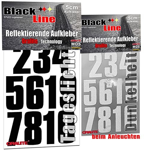MDS Brand 5cm Prime Reflektierende Zahlen Aufkleber | LKW Marking Grade Reflektoren für Hausnummer & Mülltonnen Aufkleber Reflex (Reflex)