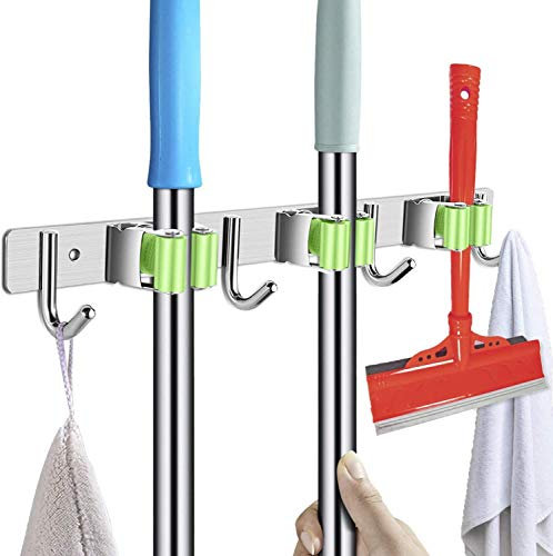 YoungNee Mop Broom Holder, 304 Stainless Steel Broom Holder, Wall Mounted, for Brush Mop and Broom Tool Storage (Green)