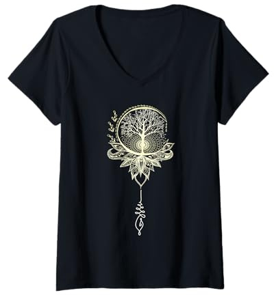 Donna Mandala Albero della Vita Risveglio Maglietta con Collo a V
