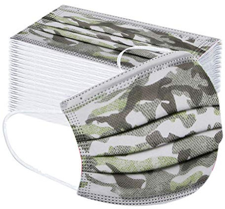 AmyGline 50 Stück Kinder-Mundschutz mit Motiv Cartoon Druck,Einweg_3-lagig_Staubdicht,Atmungsaktiv Mundbedeckung Bandana Halstuch für Jungen und Mädchen (Camouflage, 50PC)