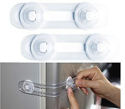 2 Sicherheitsverschlüsse für Kinder, 120 x 30 mm, für Schränke, Schubladen und Türen, mit doppelseitigem Klebeband, transparent