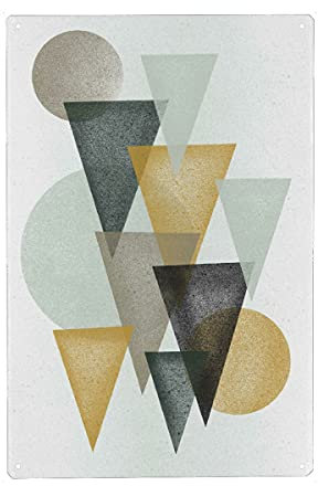artboxONE Metall-Poster 40x60 cm Abstrakt Triangles Yellow Grey von Künstler Sasha Lend