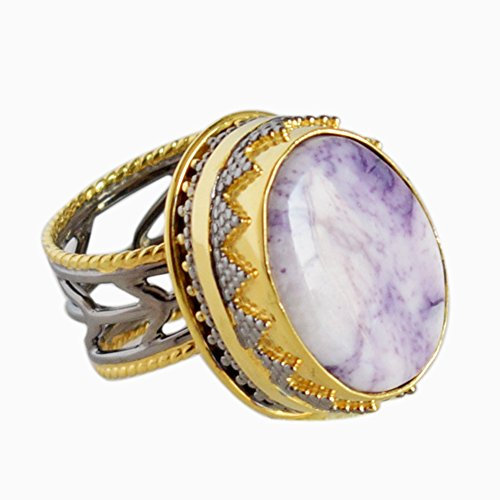 Ravishing Impressions Cocktail-Ring aus 925er-Sterlingsilber, oval, Tiffany-Jaspis, Kostüm, einzigartiger, stilvoller Kristallschmuck für Damen, Stein:, Tiffany-Jaspis