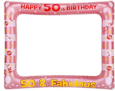 50th Birthday Photo Booth Props,Rose Gold Inflatable Selfie Frame Picture Frame,Giant Inflatable Party Photo Booth Frame 50th Birthday Decorations for Girls Party Decor Supplies Women Favor Gift
