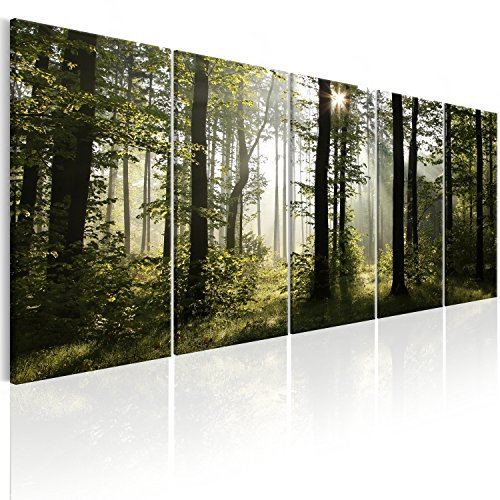B&D XXL - Akustikbild Wald 5 tlg Bilder Akustikschaum Schallschutz Wand Deko Akustikpaneele Wandpaneele Schalldämmung Wandbild Schallabsorber Akustikplatten Waldlandschaft Natur Baum c-B-0288-b-m