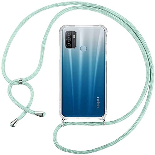 Ingen Coque pour Oppo A53/OPPO A53s 2020 avec Cordon de Collier, Coque Transparente Oppo A53/OPPO A53s 2020 Silicone TPU Bumper Etui Housse avec Cordon Réglable Téléphone Lanyard - Vert