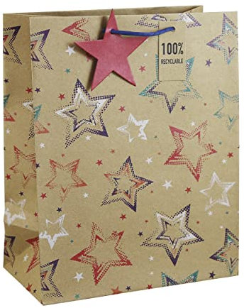 Clairefontaine 30603-2C - Geschenktasche 26,5x14x33 cm, Kraftpapier, ideal für Geschenke, Sterne, 1 Stück