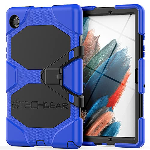 TECHGEAR G-Shock Funda Compatible con Samsung Galaxy Tab A8 10.5 2022 (SM-X200 / SM-X205) - Funda Protectora Prueba de Choques con Soporte - Niños Escuelas Constructores Trabajadores [Azul]