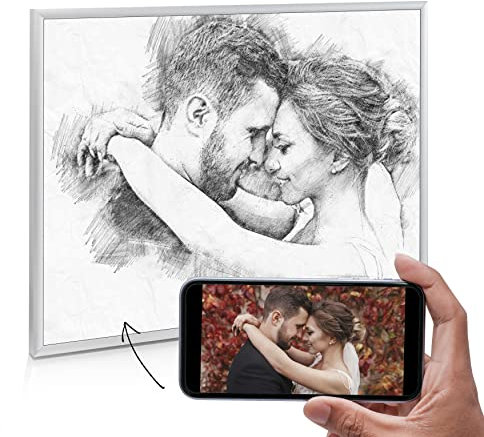 codiarts. Dein Foto oder Selfie Portrait im Stil einer Bleistiftzeichnung (digital Artwork), als Poster oder gerahmtes Bild, Fotogeschenk personalisiert