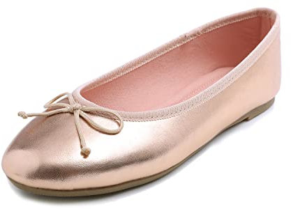 Feversole Women's Macaroon Colorful Memory Foam Cushion Ballet Flat Pumps Patent Rose Gold UK Size 5